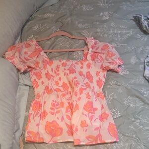 Vineyard Vines Pink and Orange Floral Blouse